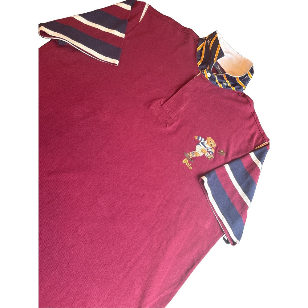 Vintage RARE 90s Polo Ralph Lauren Polo Bear Rugby Ribbon Collar Men's XLT Y2K